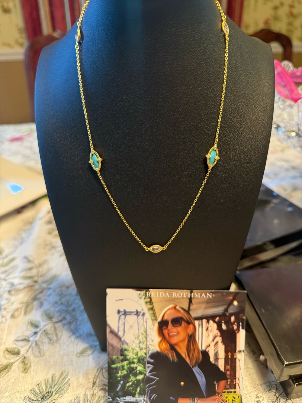 Freida Rothman Gold Necklace with Turquoise Accents